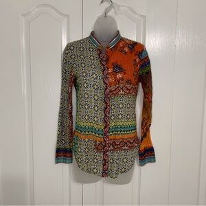 Desigual Button Down Top XS Multicolor Orange Cotton